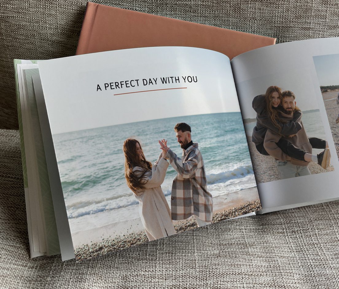 Wedding Photobook with a black and white photo of a couple